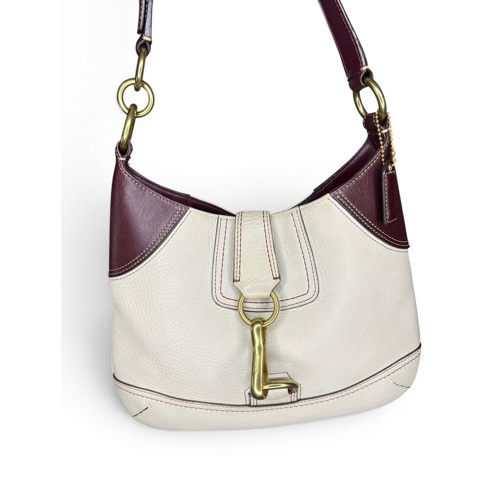 Vintage Coach Hamptons Pebbled Leather Hobo Bag 10210  Cream & Burgundy EUC